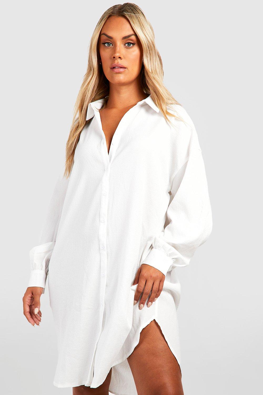 Image of Camicia lunga Plus Size con trama in rilievo, Bianco