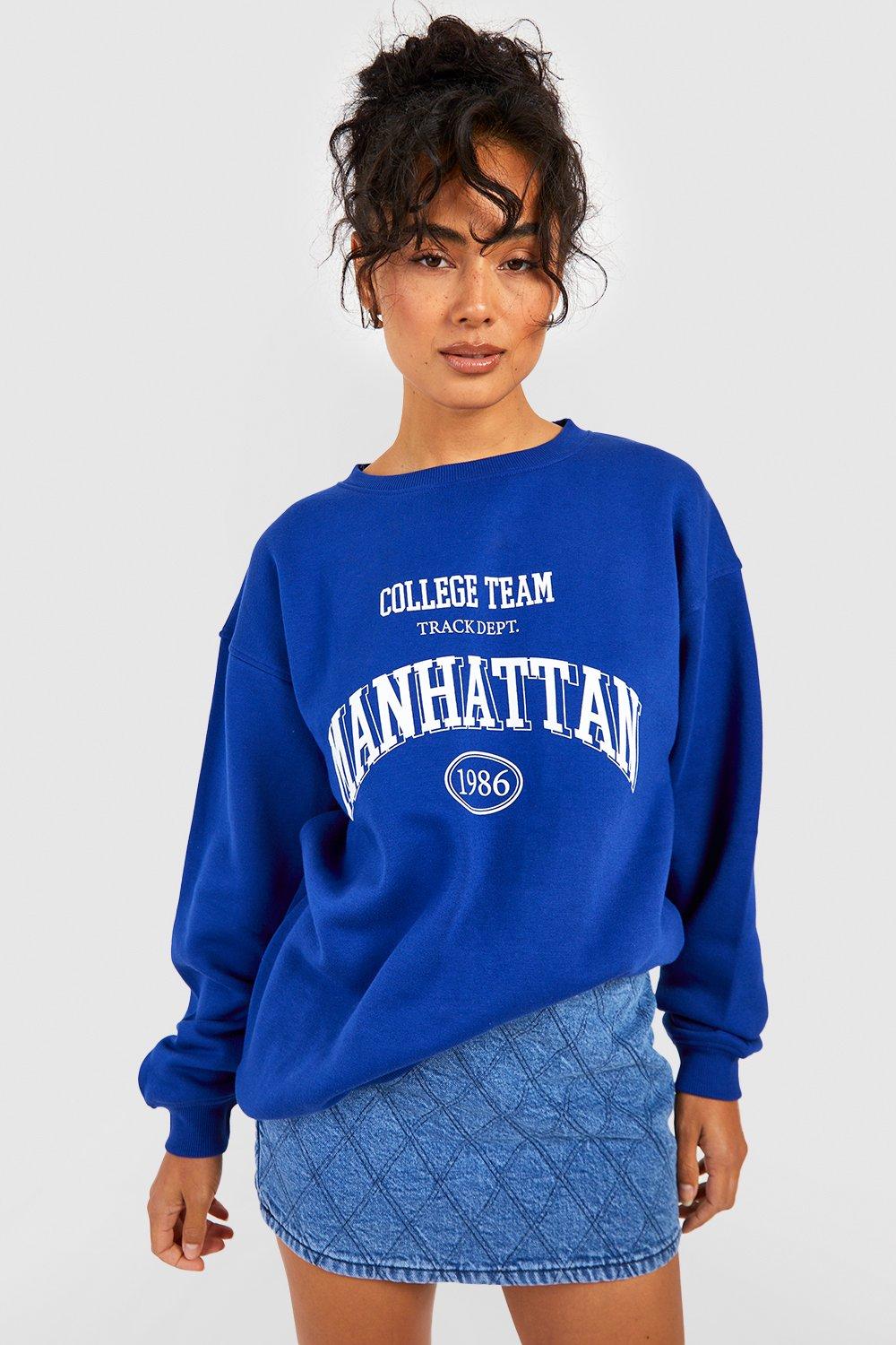 Womens Tall Manhattan Slogan Sweatshirt - Blue - Xl, Blue