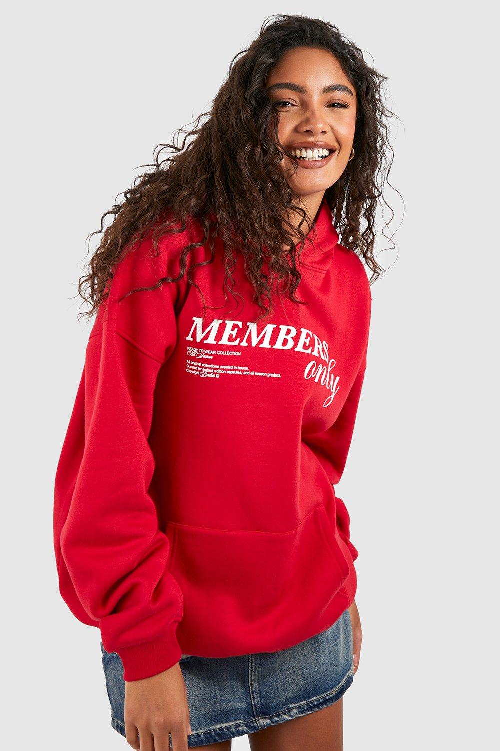womens tall members only slogan hoodie - red - l, red