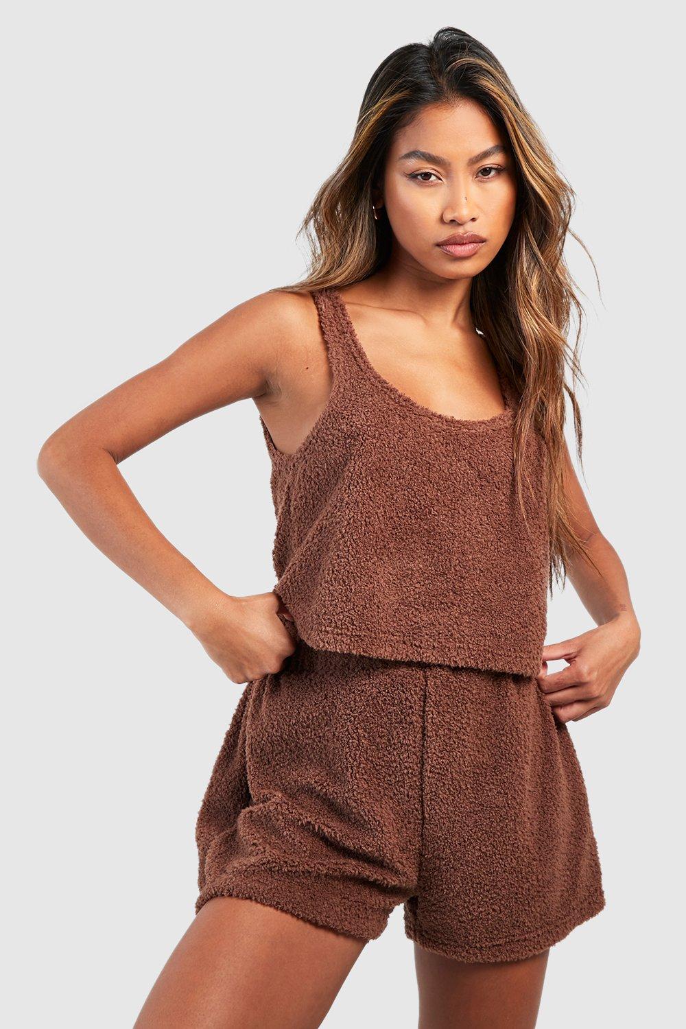 Womens Fluffy Loungewear Vest - Brown - 16, Brown