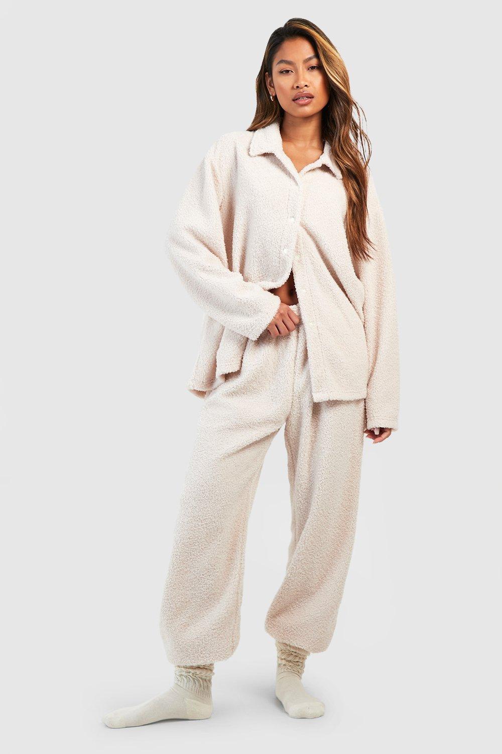 Womens Fluffy Loungewear Fleece Jogger - White - 8, White