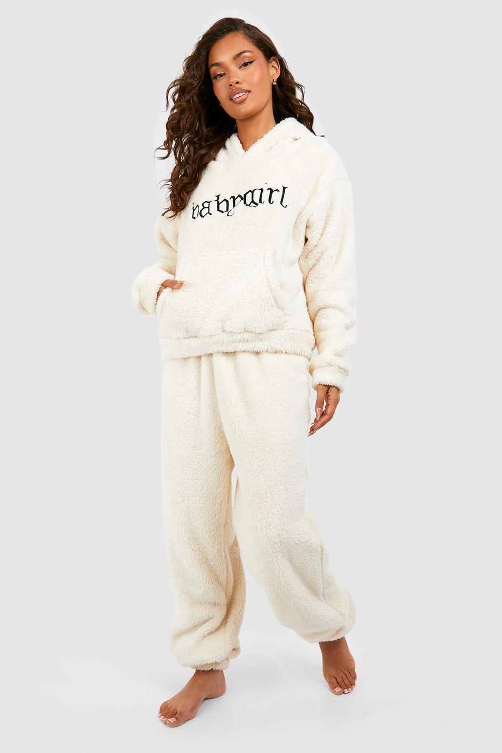 Womens Baby Girl Slogan Fleece Loungewear Set - White - 10, White