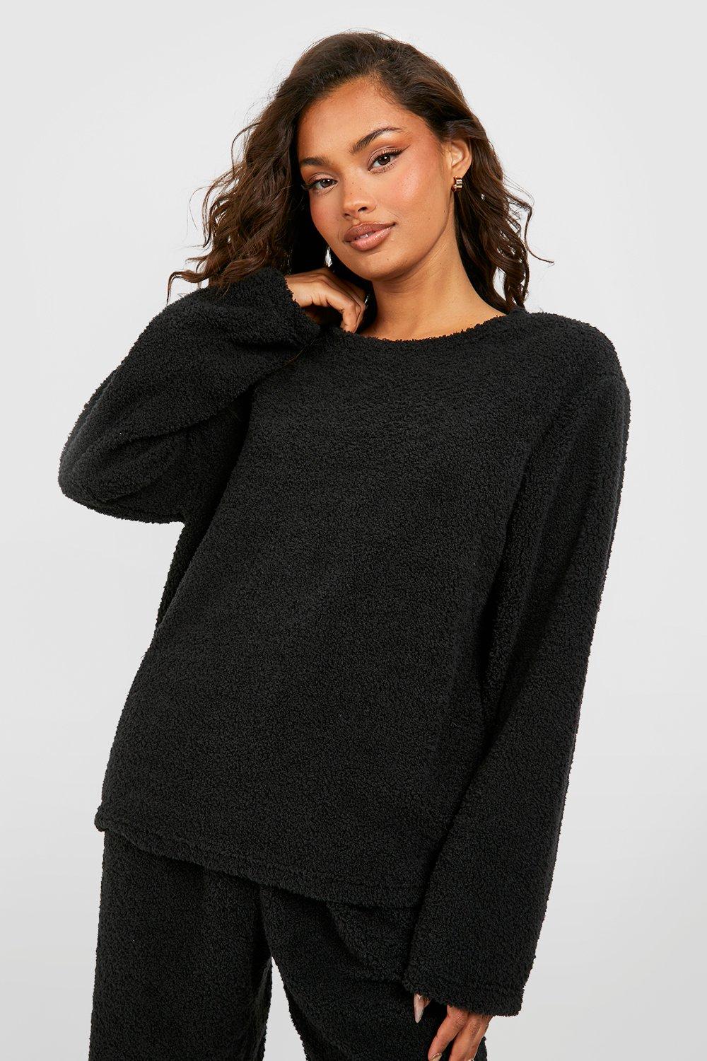 Womens Borg Loungewear Sweatshirt - Black - 8, Black