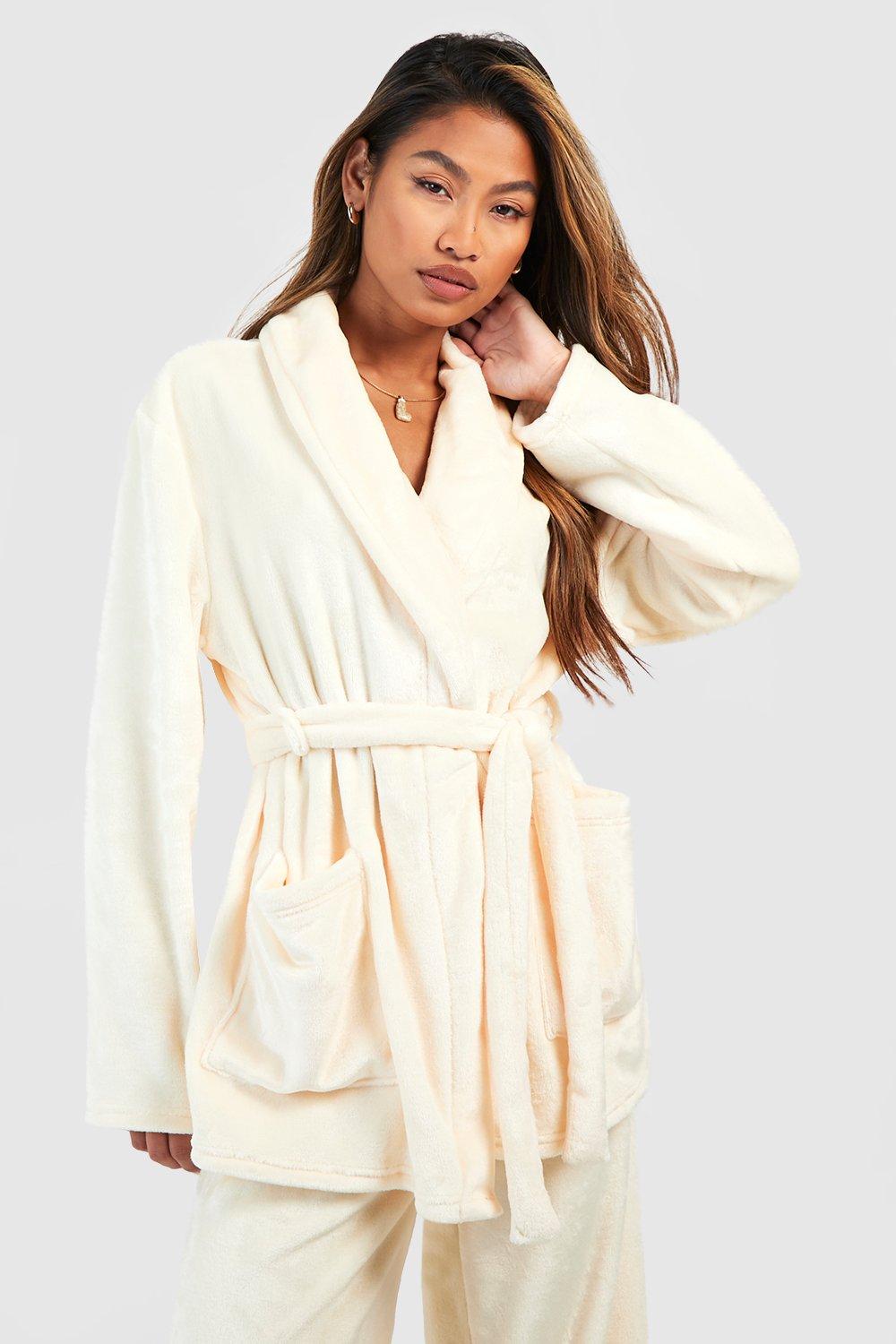 Womens Fleece Lounge Wrap Cardigan - White - 6, White