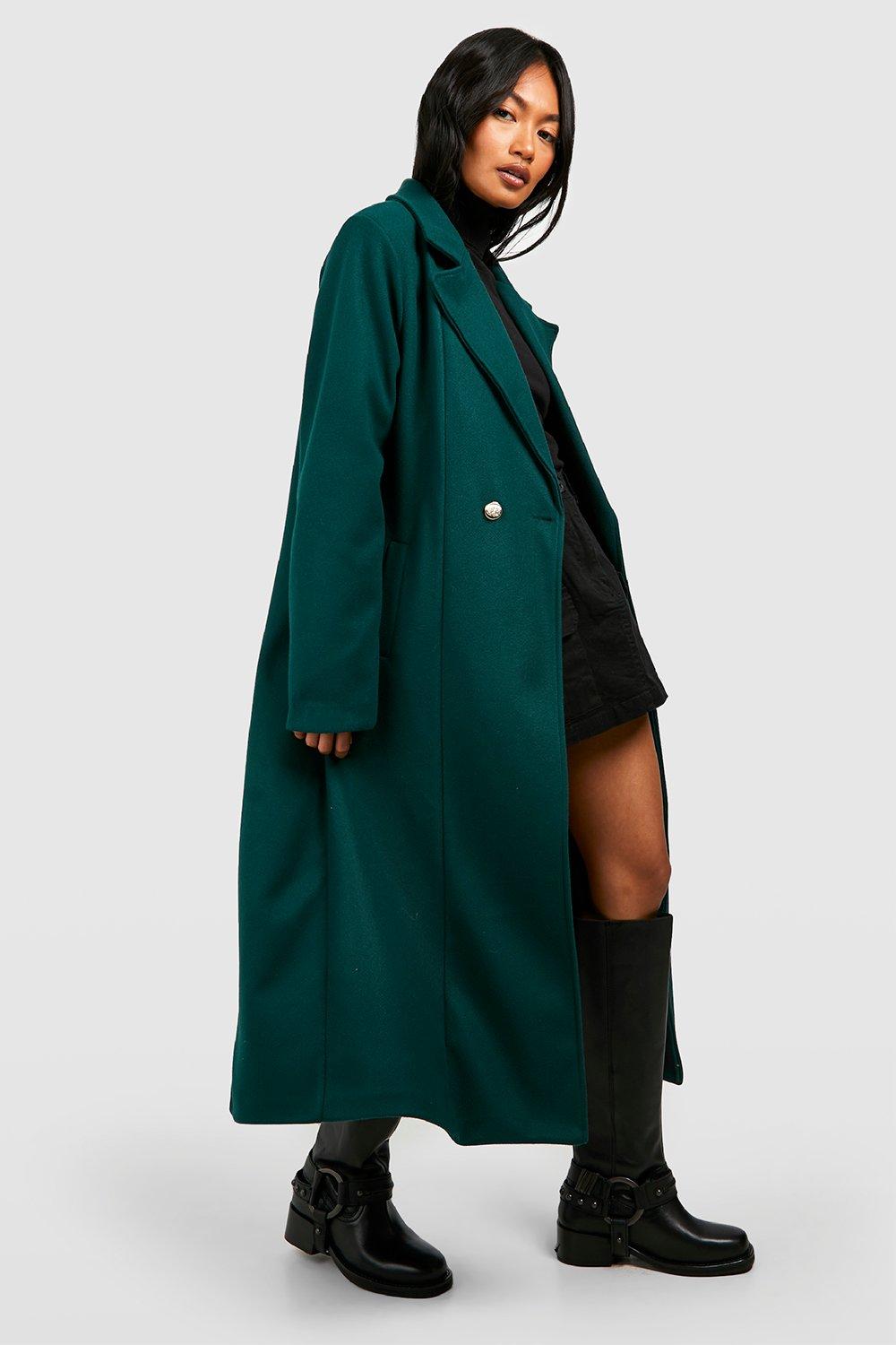 Womens Tailored Wool Look Maxi Coat - Green - 8, Green