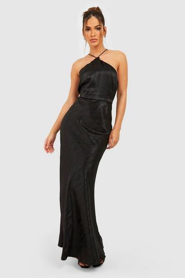 Jaquard Satin Halterneck Maxi Dress