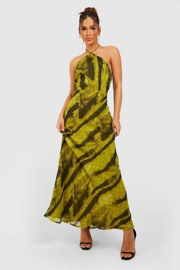 Abstract Dobby Halterneck Maxi Dress