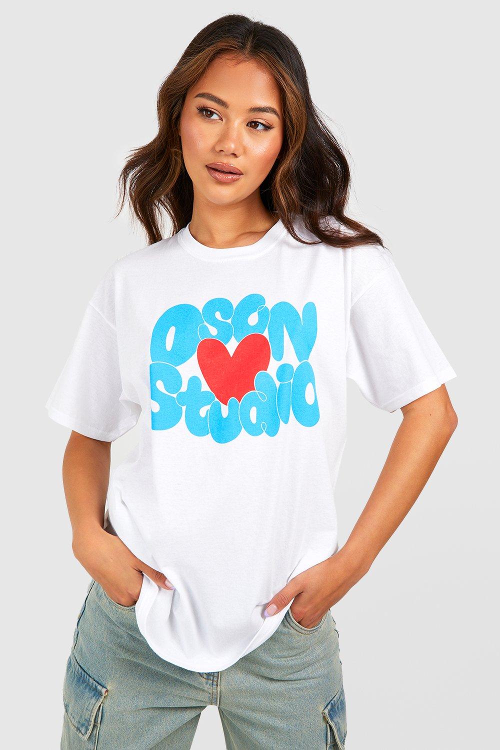 Image of T-shirt oversize Dsgn Studio con stampa di cuori, Bianco