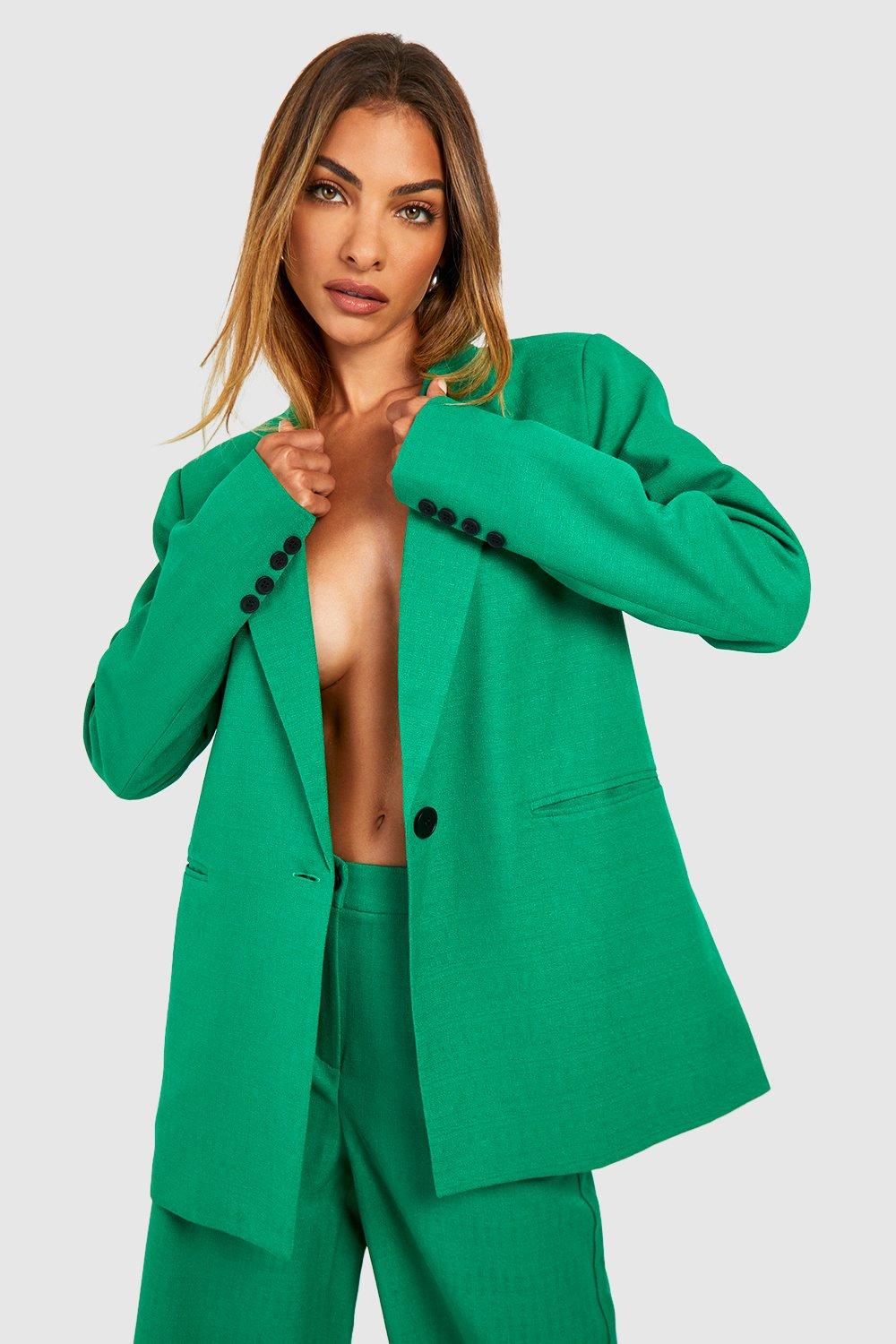 Boohoo Getailleerde Blazer Met Textuur En Contrasterende Knopen, Bright Green