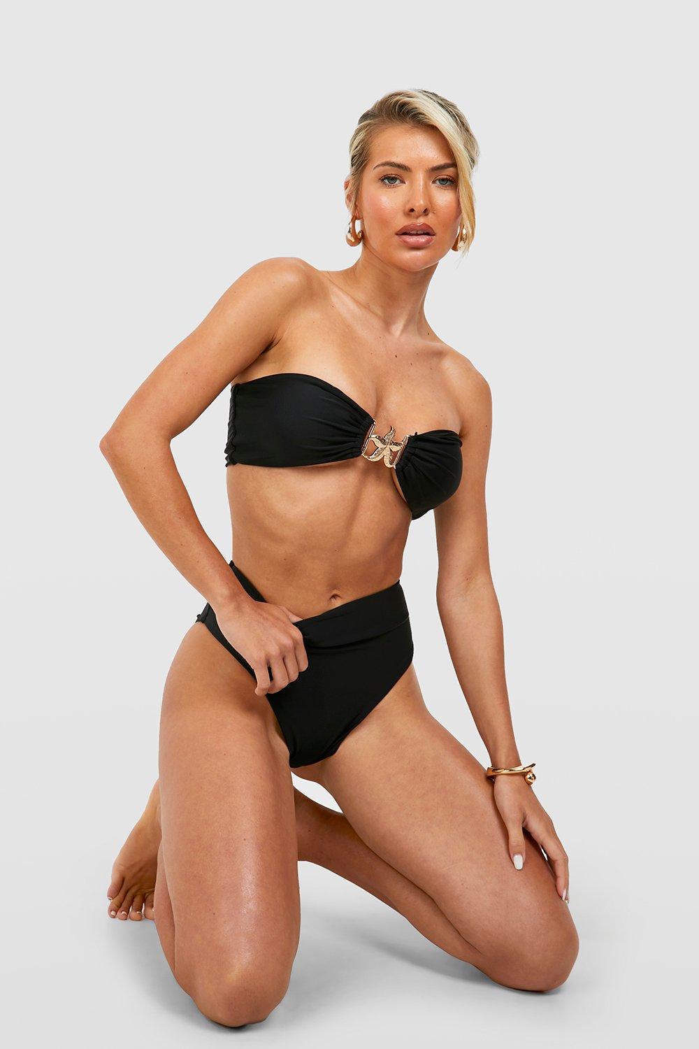 Boohoo Bandeau High Waist Zeester Bikini Set, Black