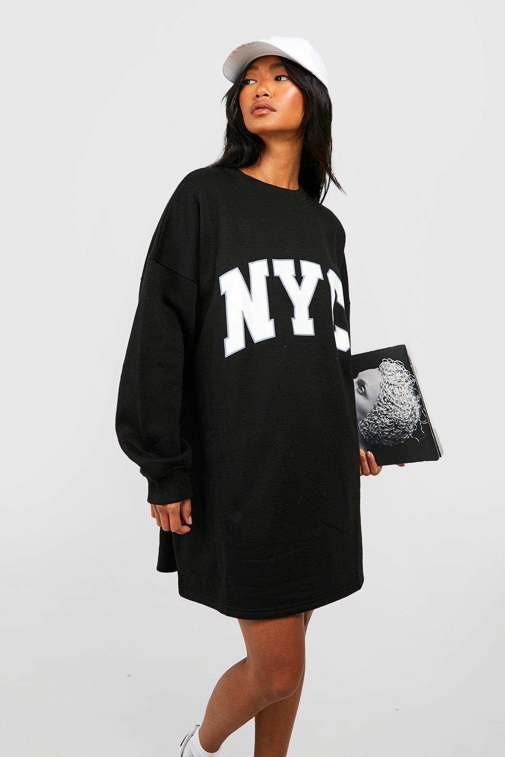 Womens New York City Oversized Sweat Dress - Black - 14, Black