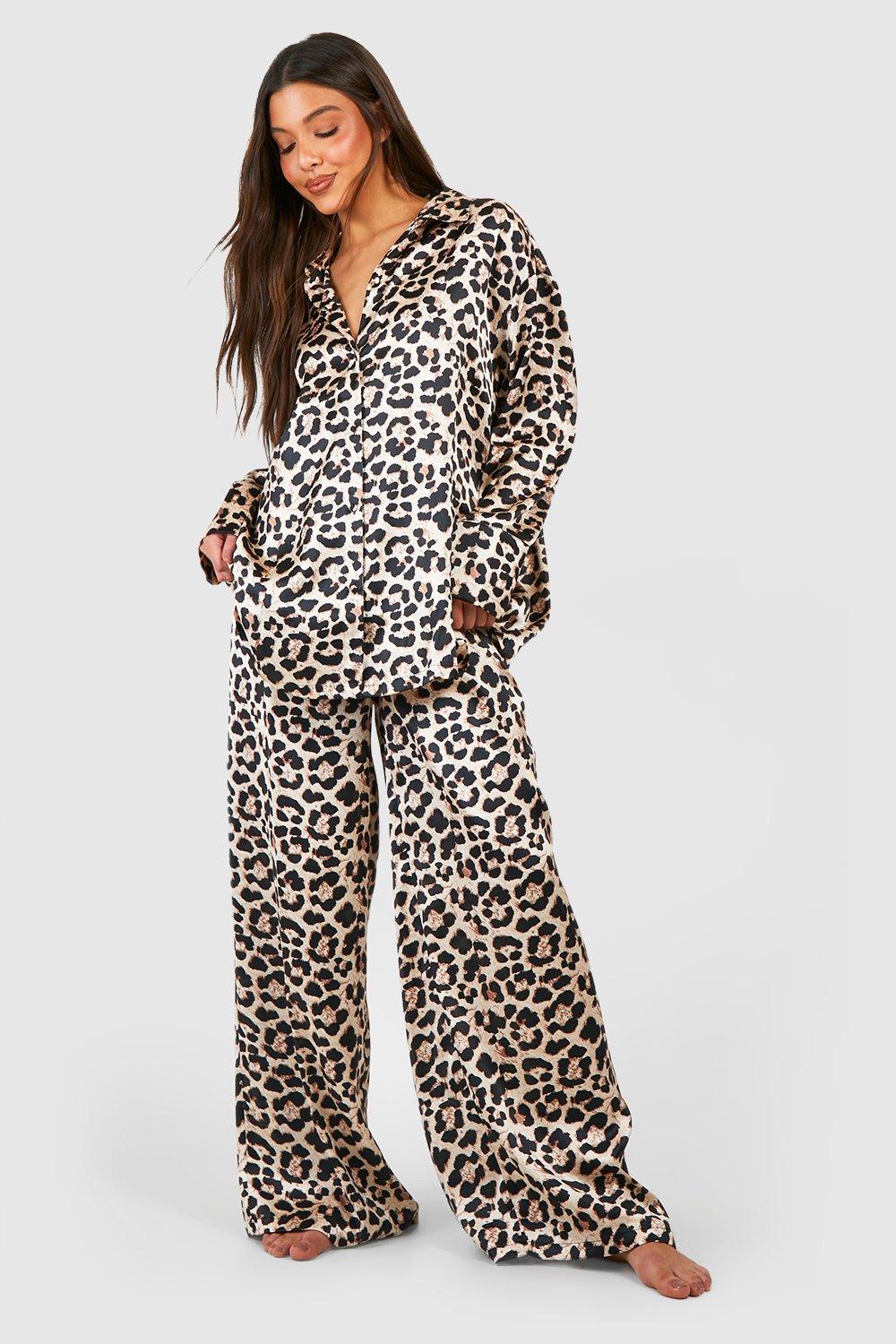 Image of Set pigiama oversize con stampa animalier, Brown