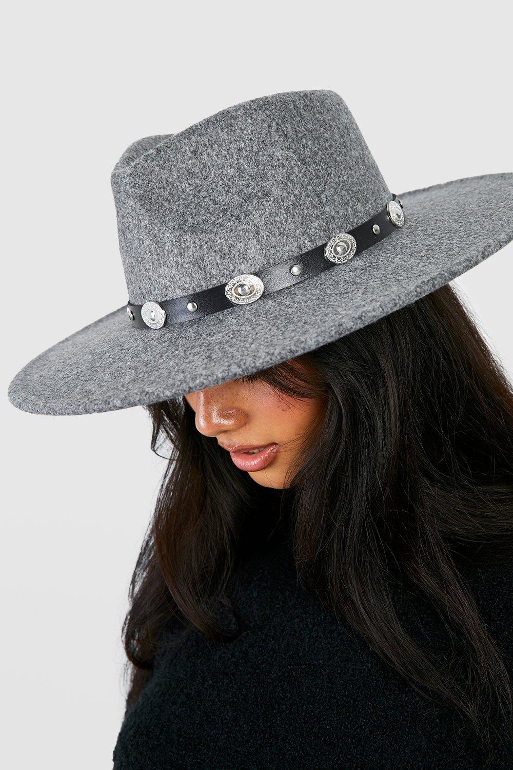 Womens Metal Trim Fedora Hat Grey One Size Grey