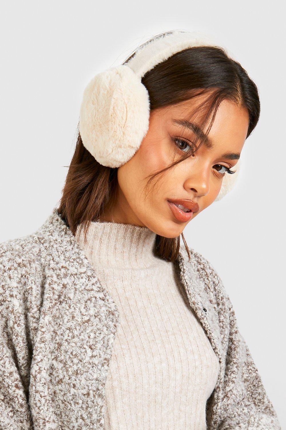 Womens Faux Suede Fluffy Earmuff Beige One Size Beige