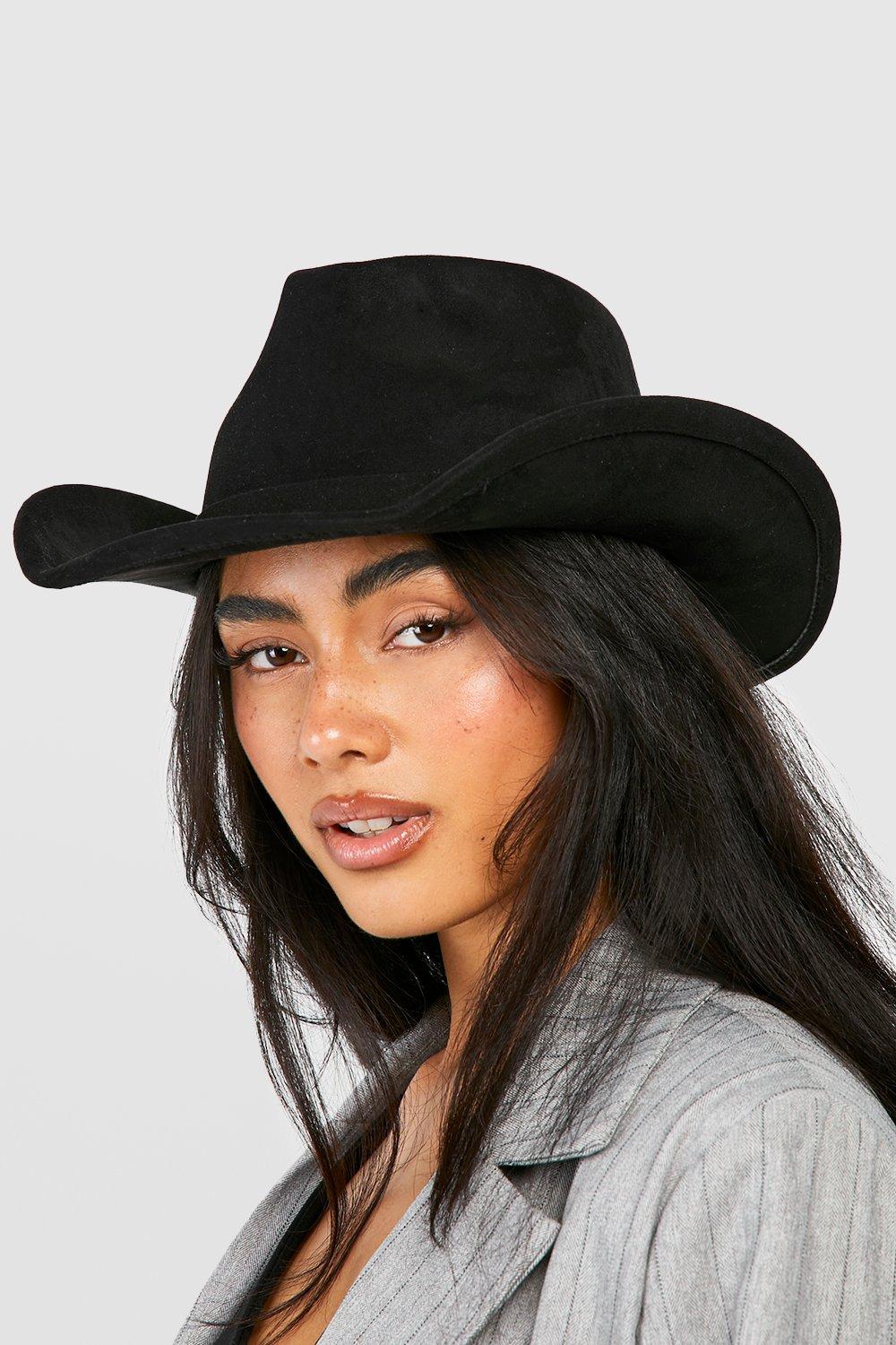 Womens Curved Edge Cowboy Fedora Hat Black One Size Black