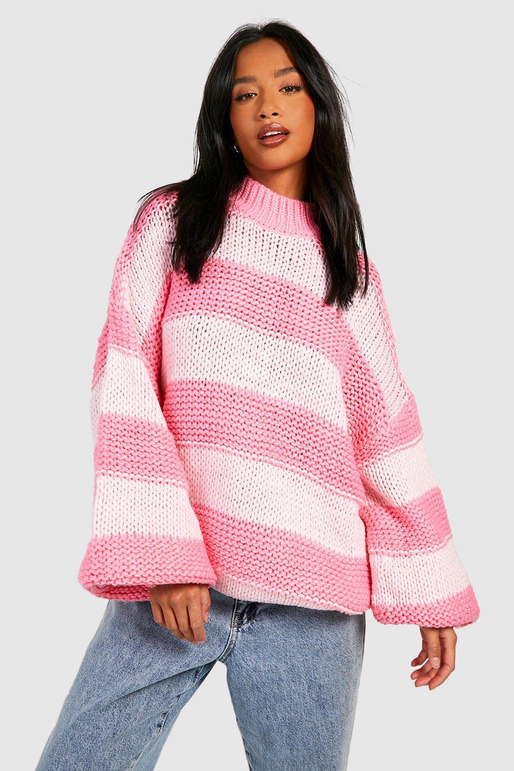 Image of Maglione Petite oversize in maglia spessa a righe, Pink