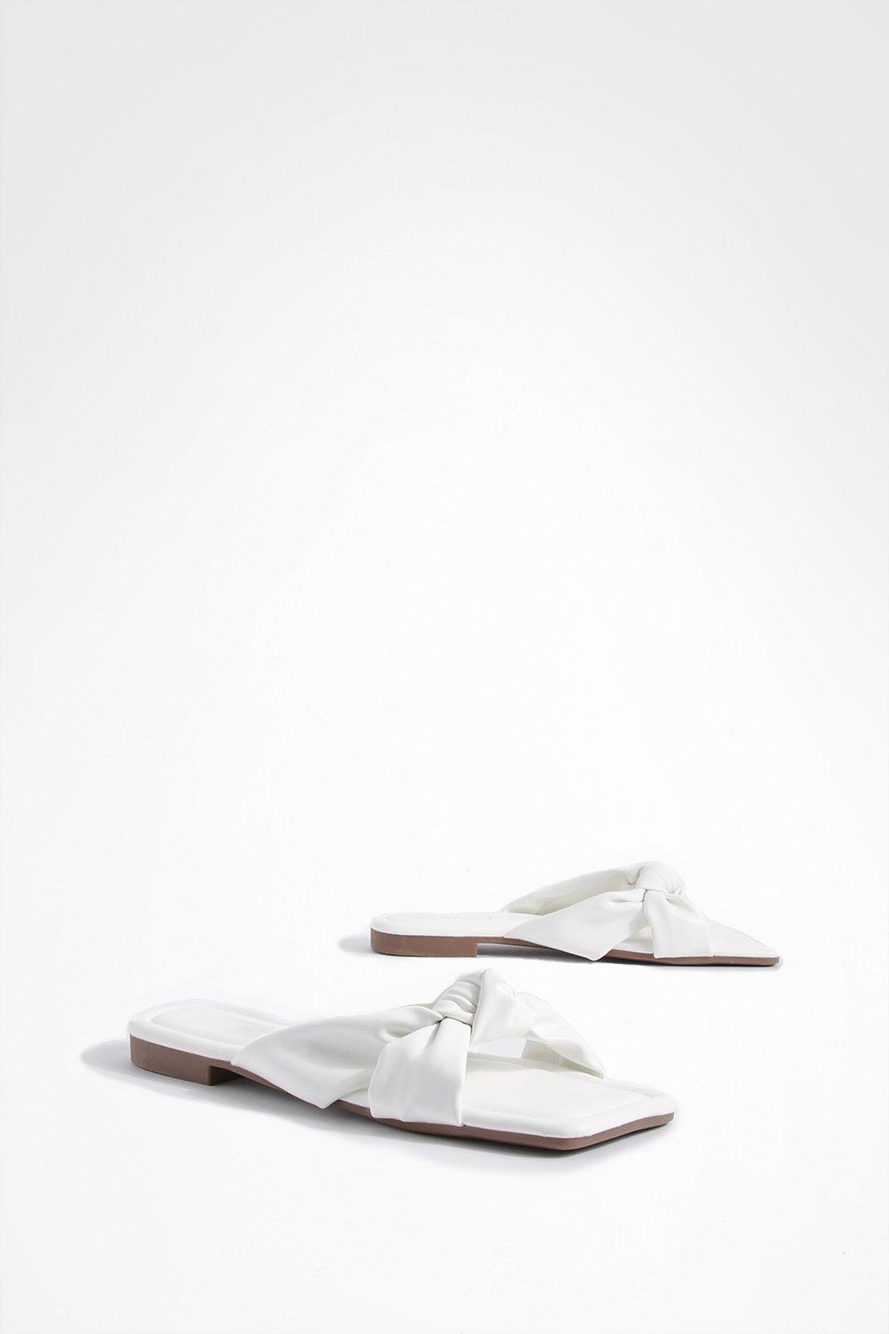 Boohoo Sandalen Met Vierkante Neus, Strik En Hakken, White