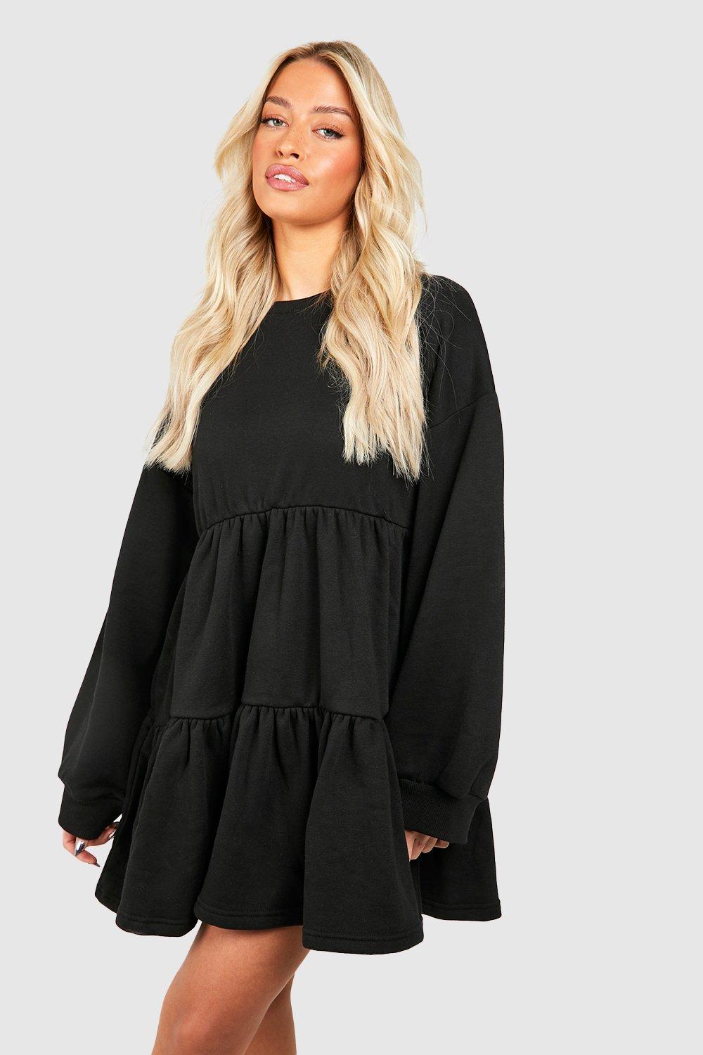 Womens Tiered Sweat Dress - Black - 16, Black