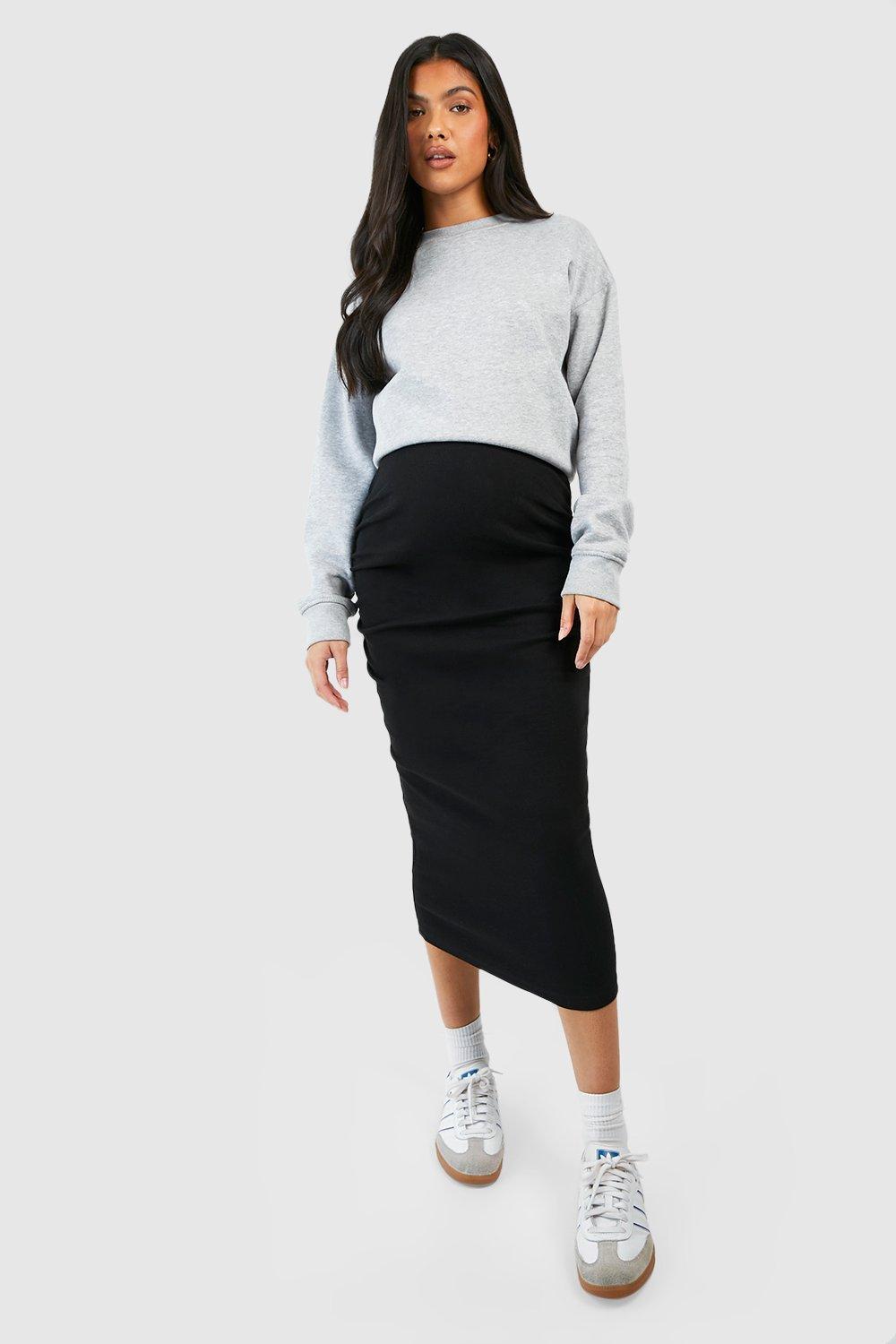 Boohoo Zwangerschap Geribbelde Katoenen Midaxi Rok, Black