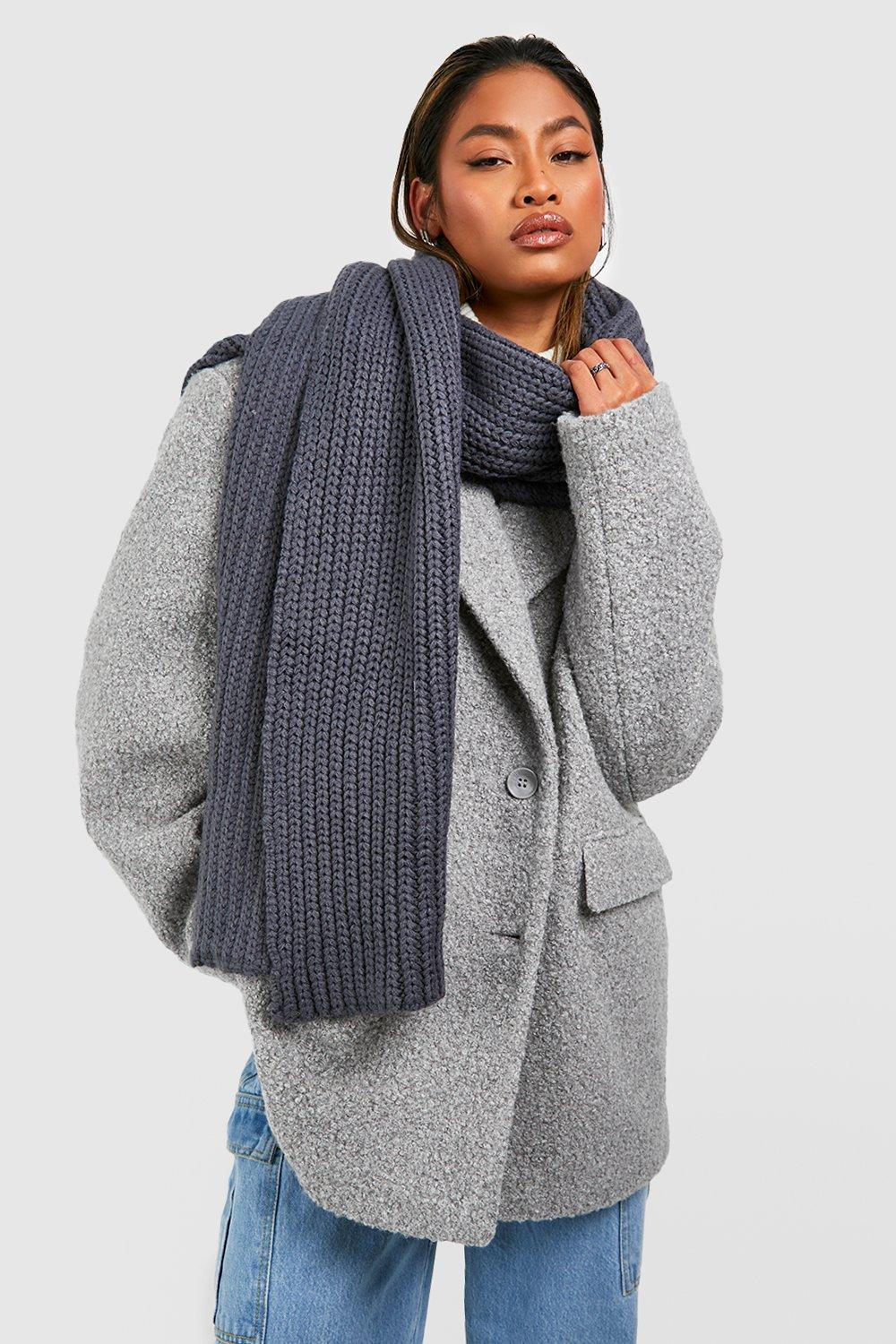 Womens Chunky Rib Knit Scarf - Grey - One Size, Grey