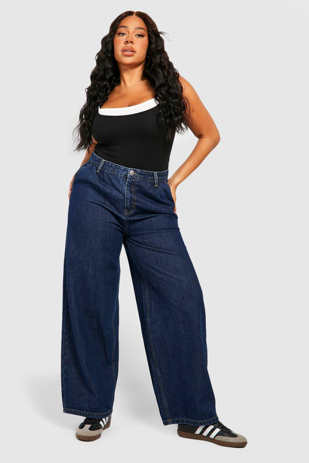 Boohoo Plus Geplooide Jeans Met Rechte Pijpen, Indigo