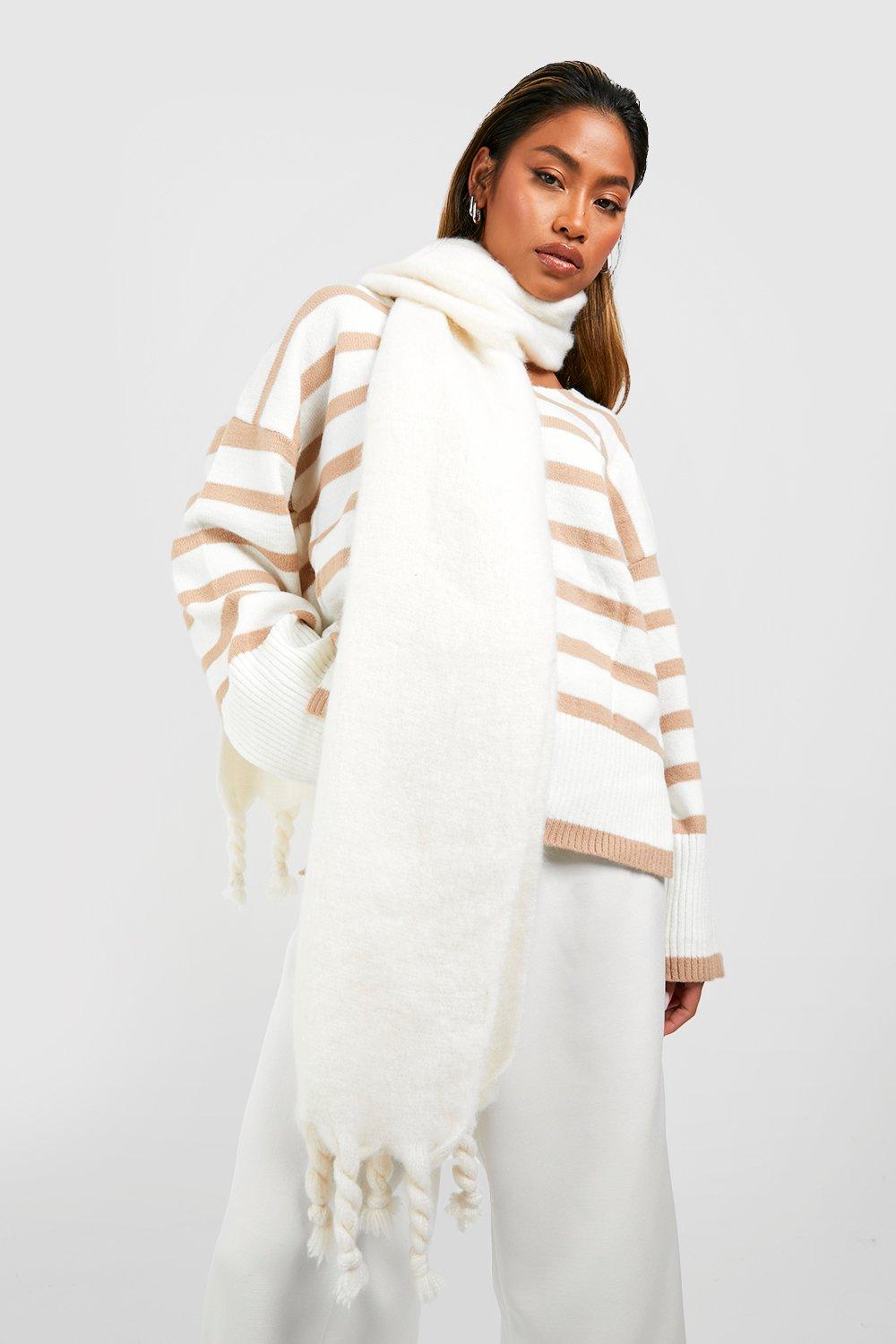 Image of Sciarpa spessa con nappe, Bianco
