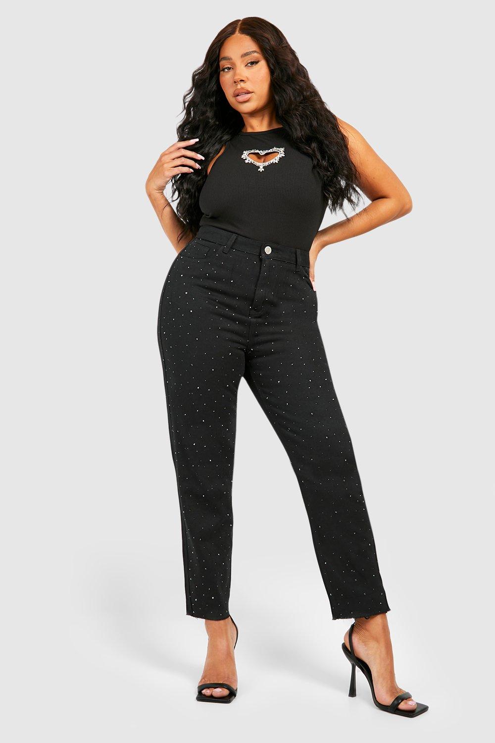 Womens Plus Embellished Mom Jean - Black - 28, Black
