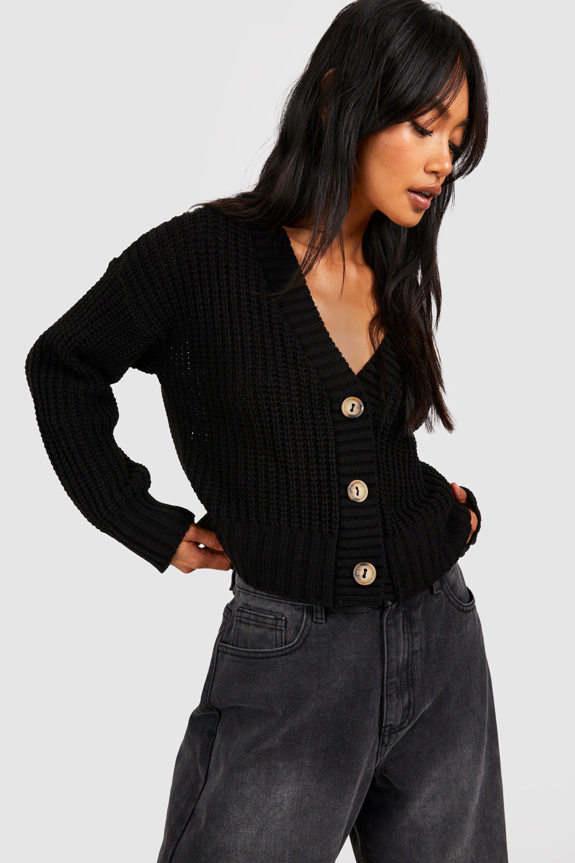 Image of Cardigan corto con bottoni, Nero