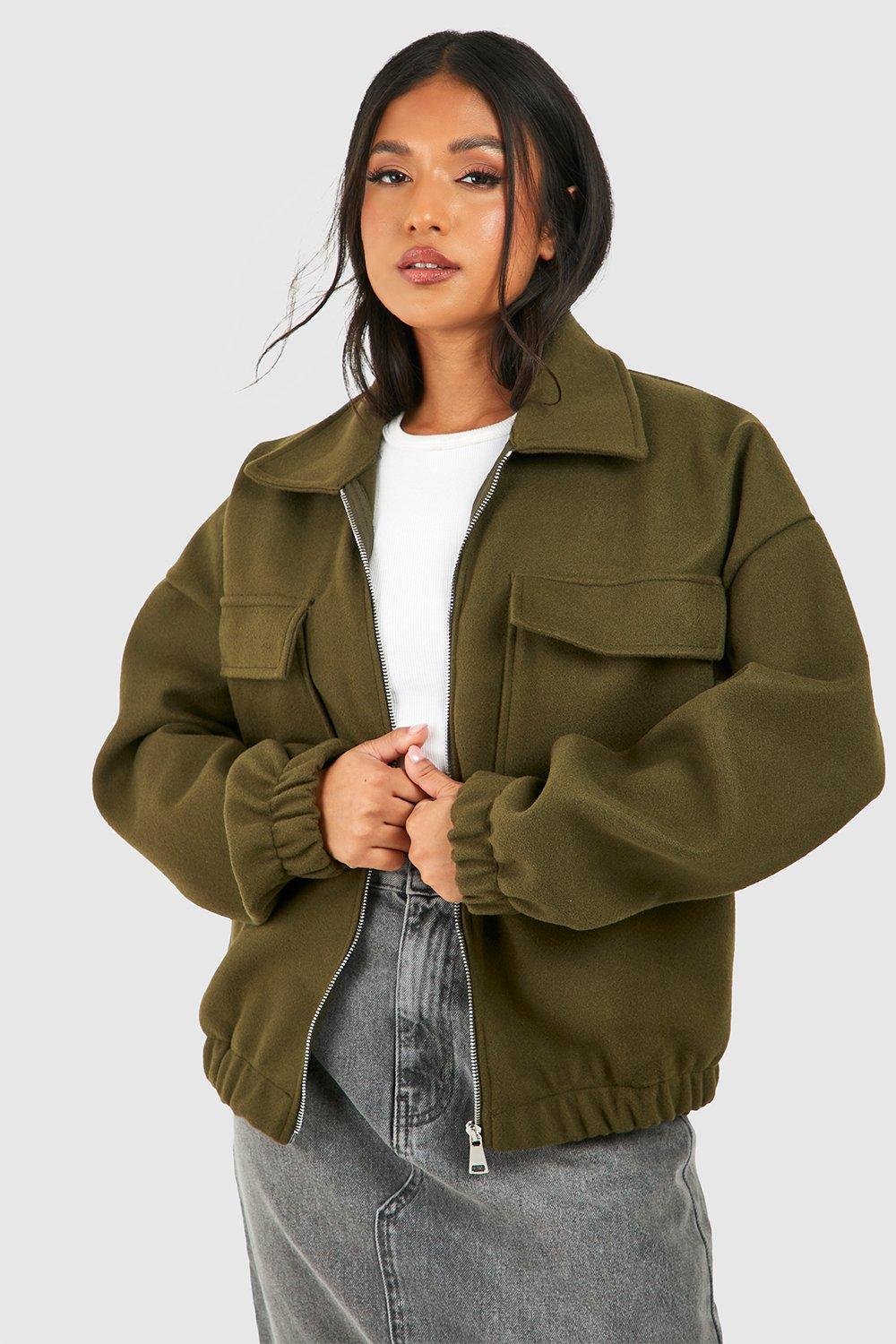 sage green oversized peach skin cuff puffer jacket  Sage green oversized  peach skin cuff puffer jacket