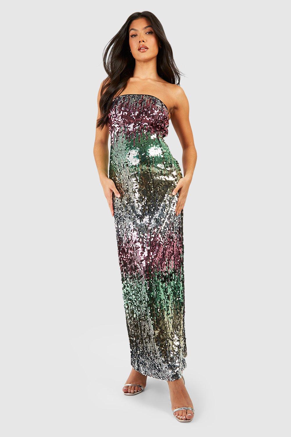 Womens Maternity Bandeau Ombre Sequin Midaxi Dress - Black - 12, Black