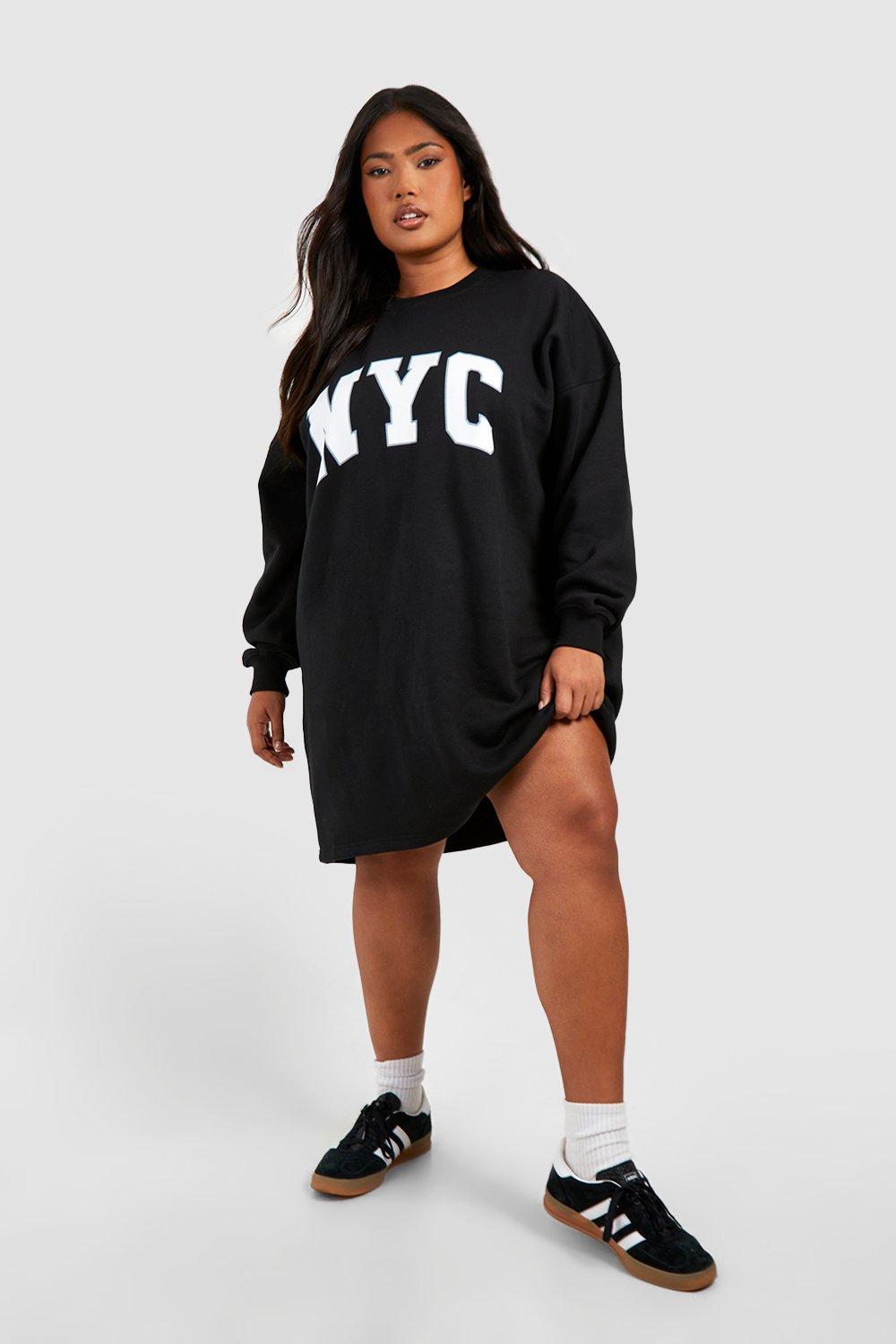 Boohoo Plus Oversized New York City Sweatshirt Jurk, Black