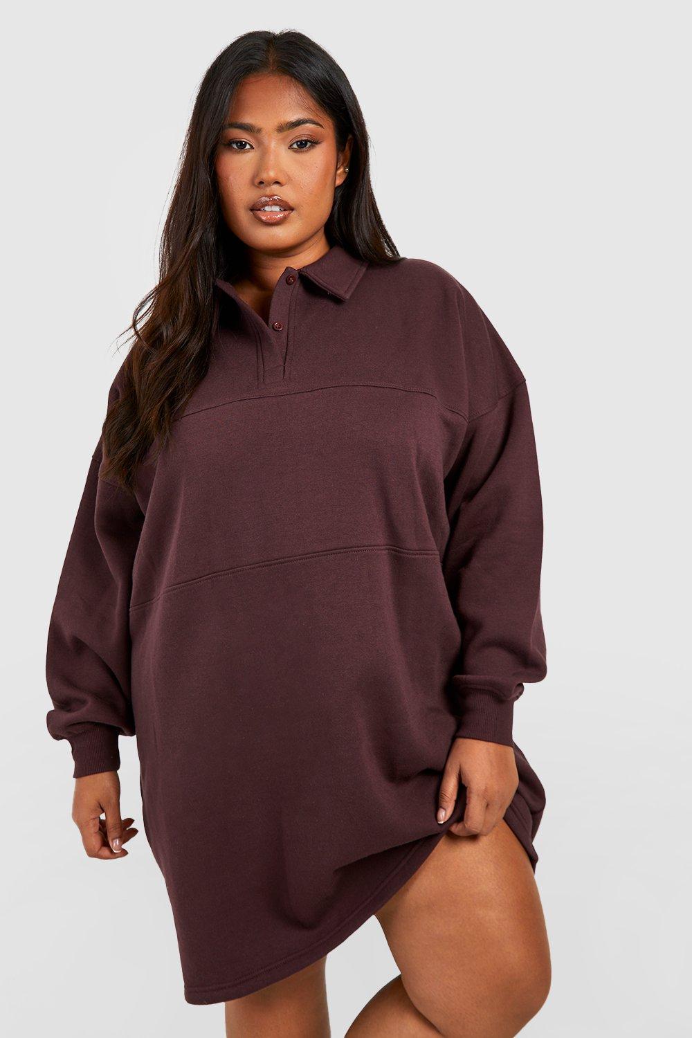Womens Plus V Neck Collar Oversized Sweat Dress - Black - 26, Black