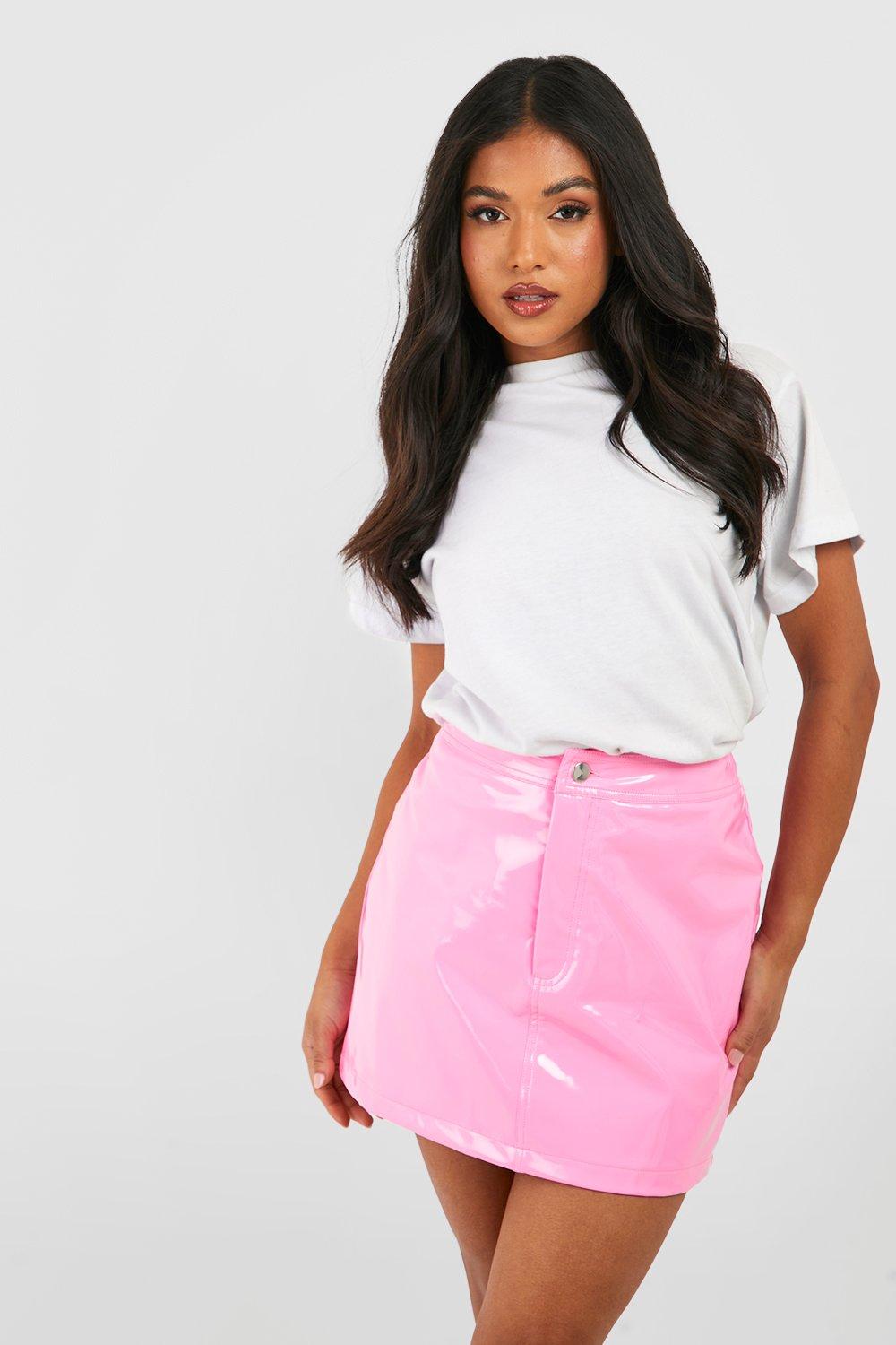 Boohoo Petite Vinyl Mini Rokje, Pink