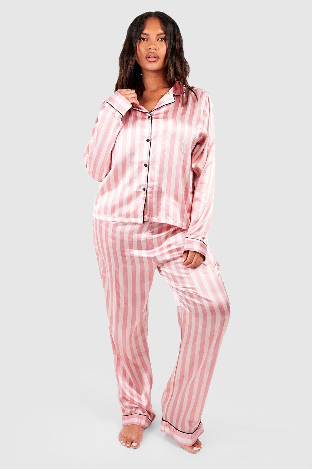 Womens Plus Candy Stripe Pj Trouser Set - Pink - 16, Pink