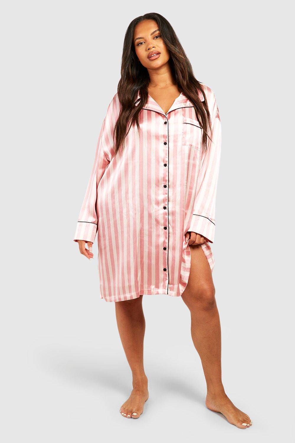 Womens Plus Candy Stripe Pj Shirt Nightie - Pink - 26, Pink