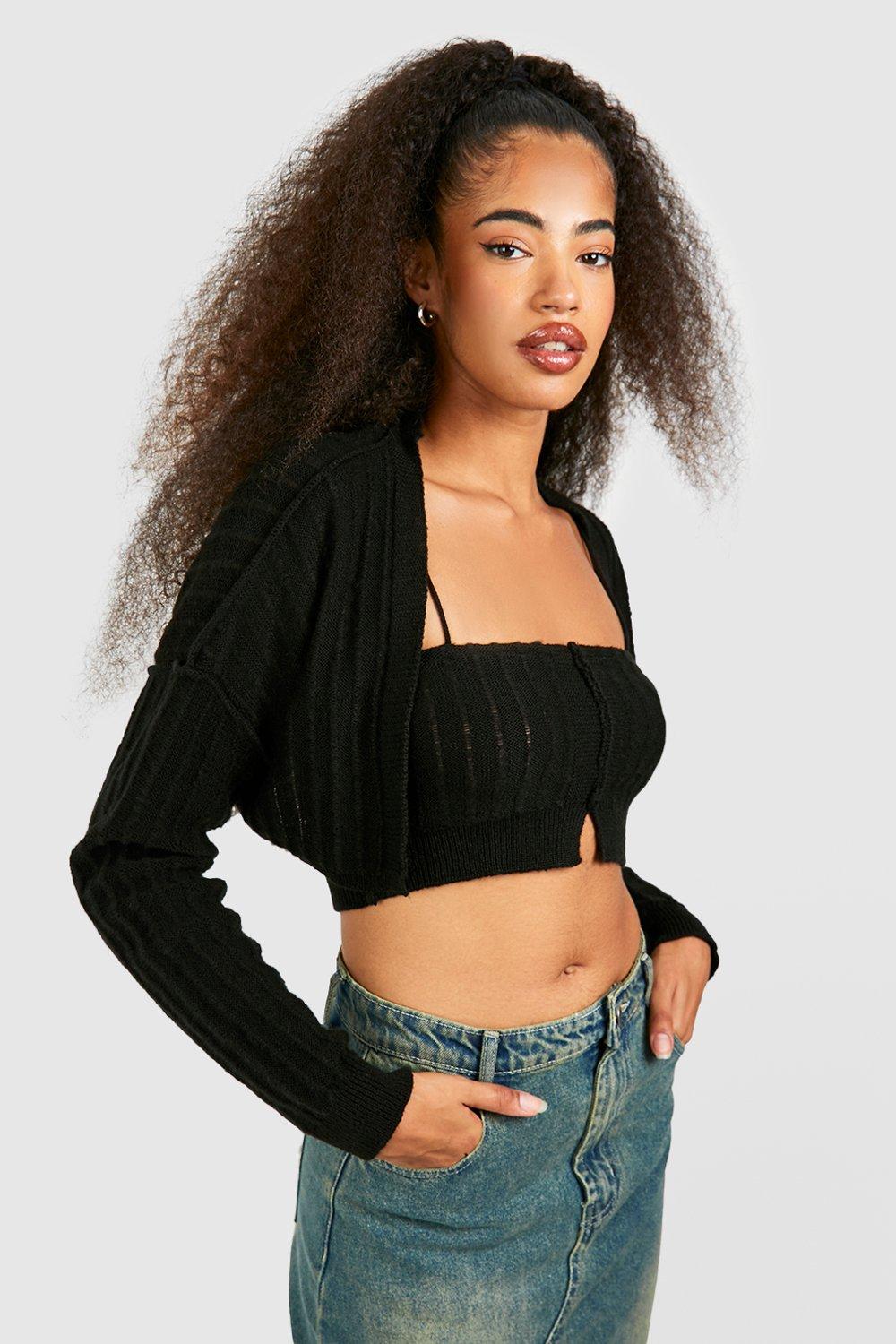 ASYOU knitted stripe crochet bralet co-ord with embroidery in multi