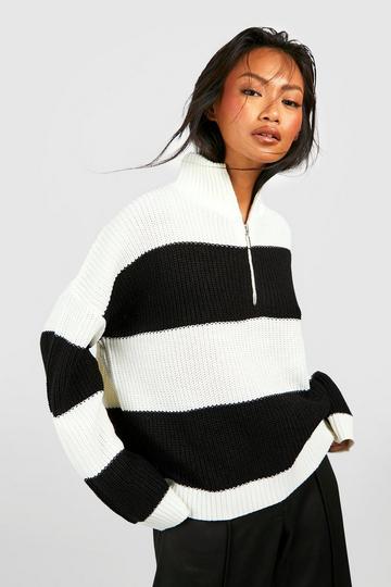 Wide Stripe Half Zip Sweater