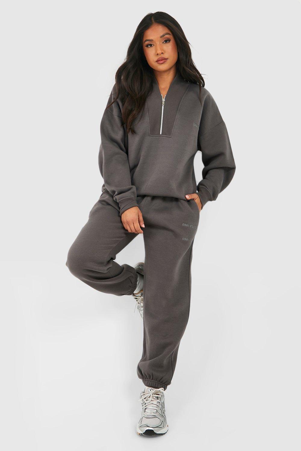 Womens Petite Half Zip Seam Detail Tracksuit - Grey - M, Grey