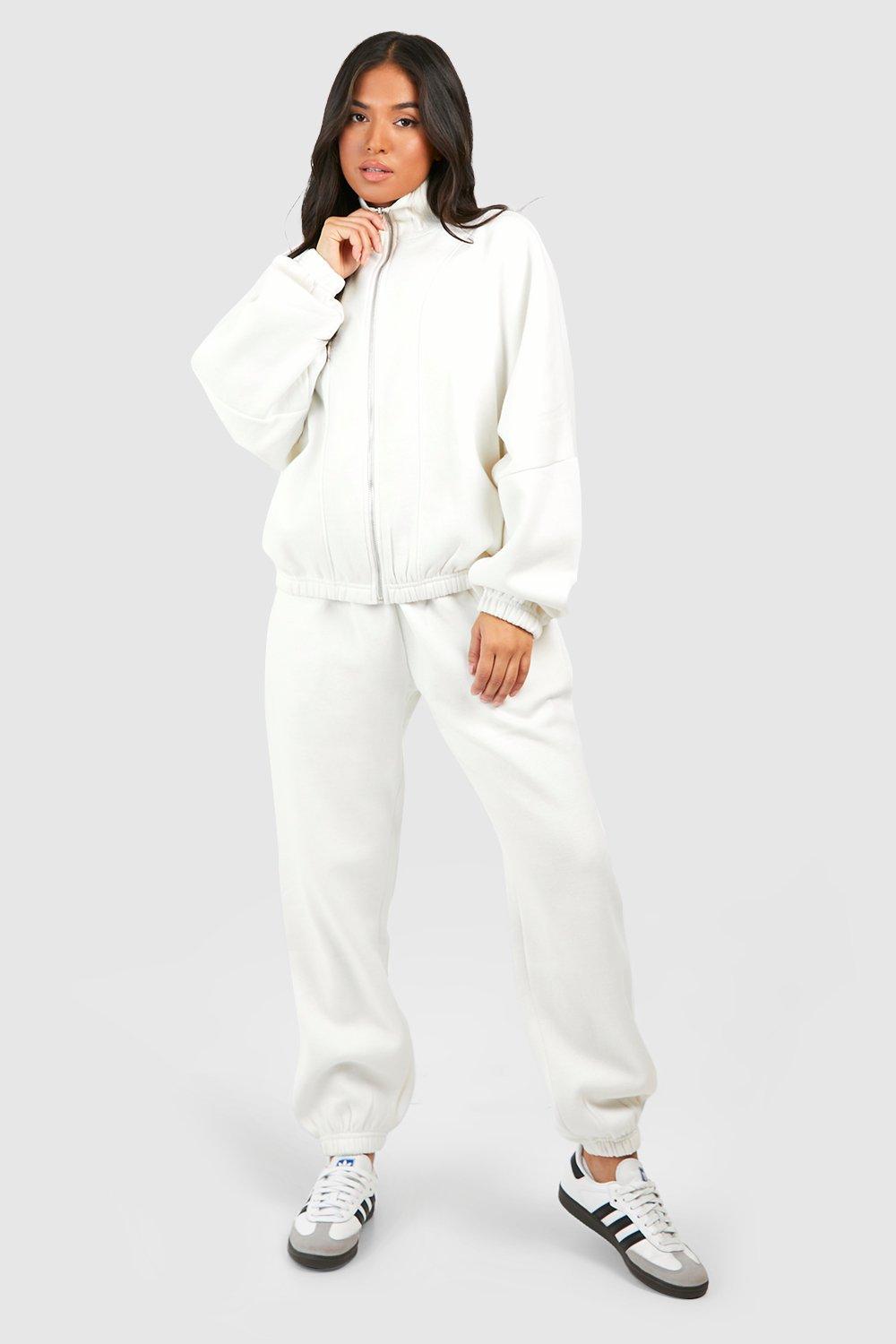 Womens Petite Zip Through Seam Detail Tracksuit - Cream - L, Cream