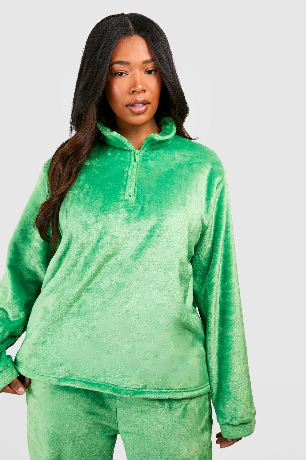 Womens Plus Half Zip Loungewear Sweatshirt - Green - 18, Green