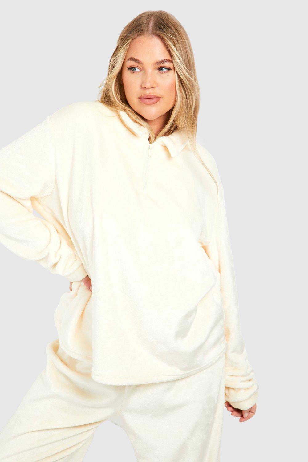 Womens Plus Half Zip Loungewear Sweatshirt - White - 18, White