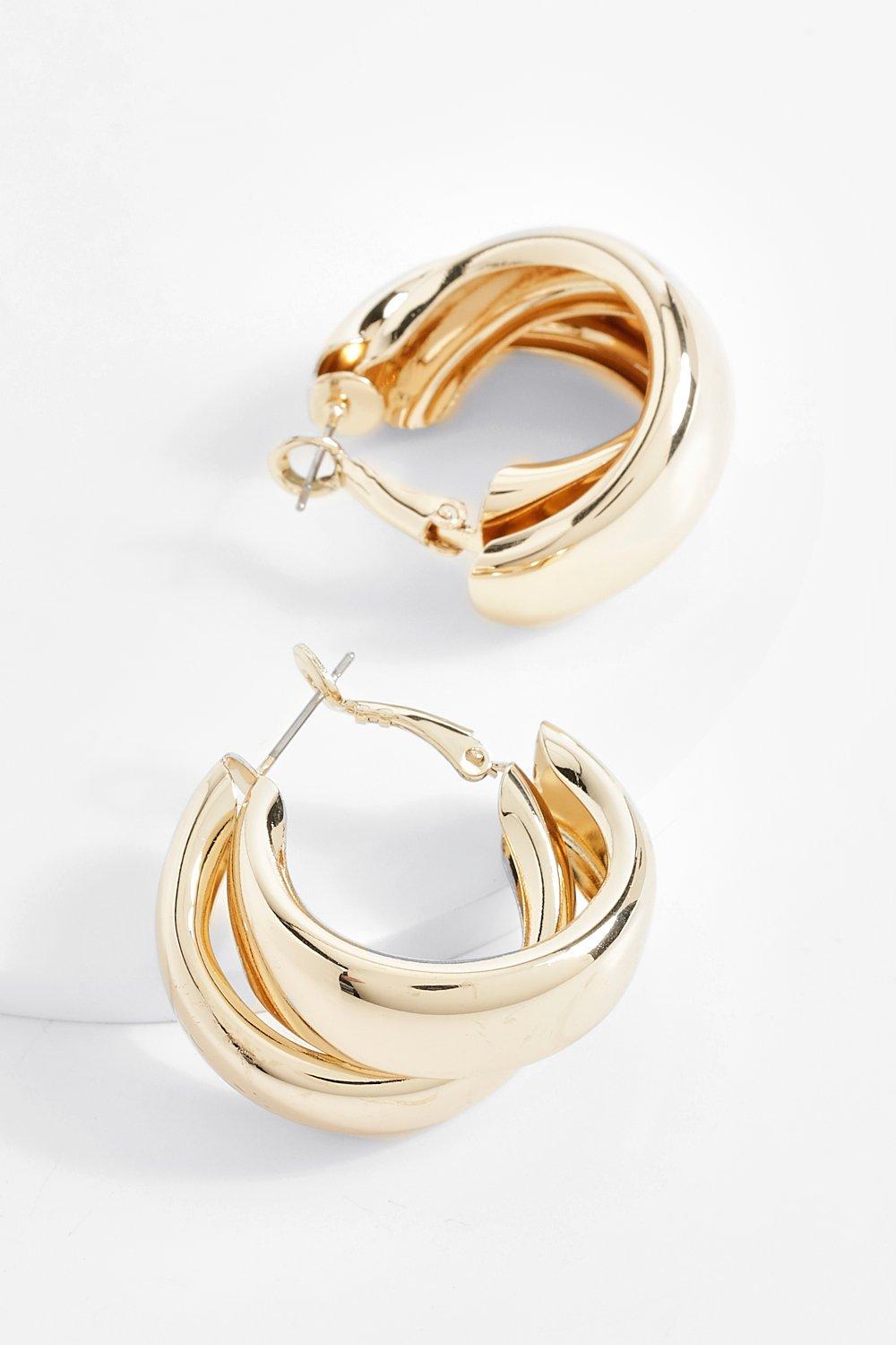 Womens Double Hooped Earrings - Gold - One Size, Gold