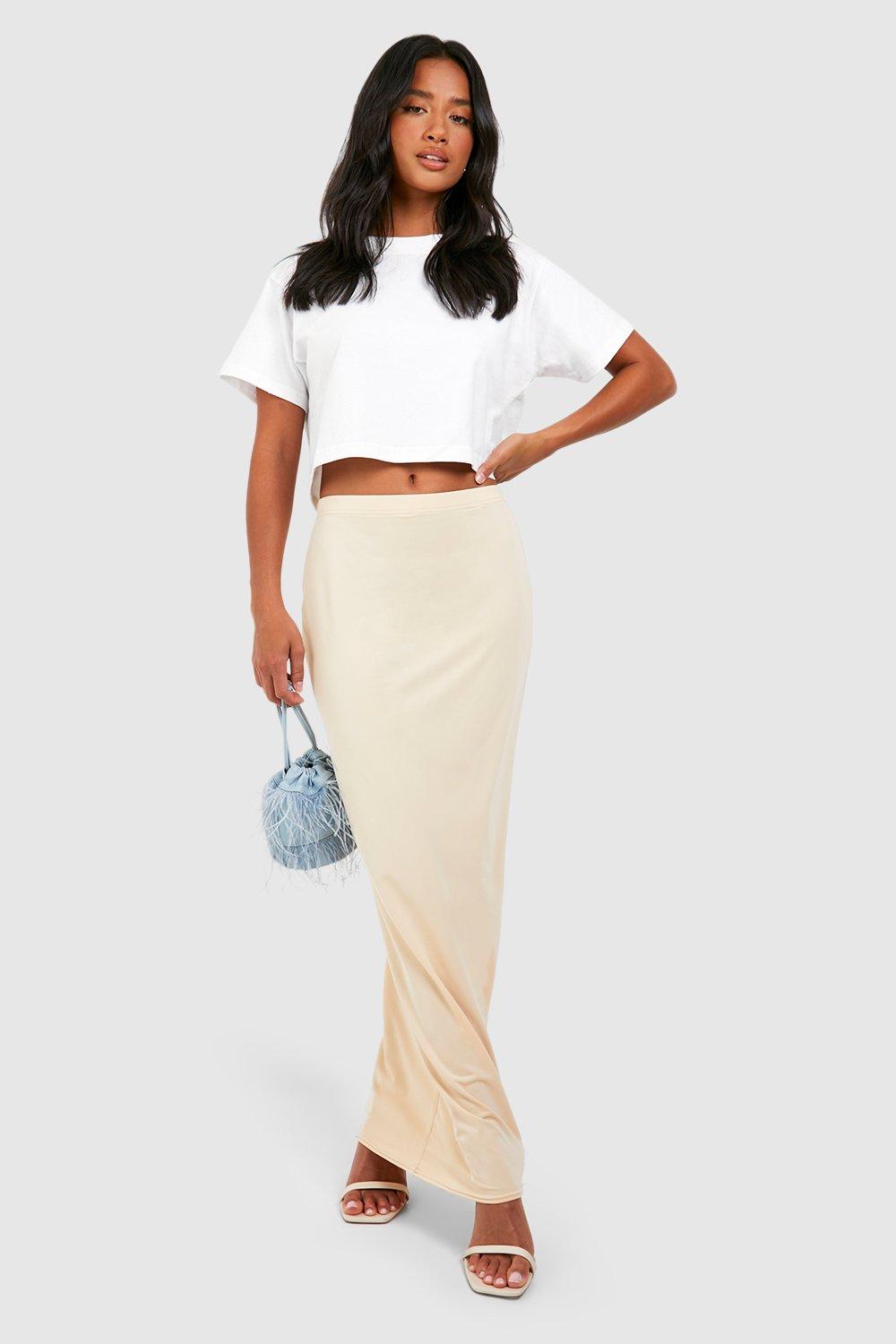 Boohoo Petite Strakke Matte Premium Maxi Rok, Stone