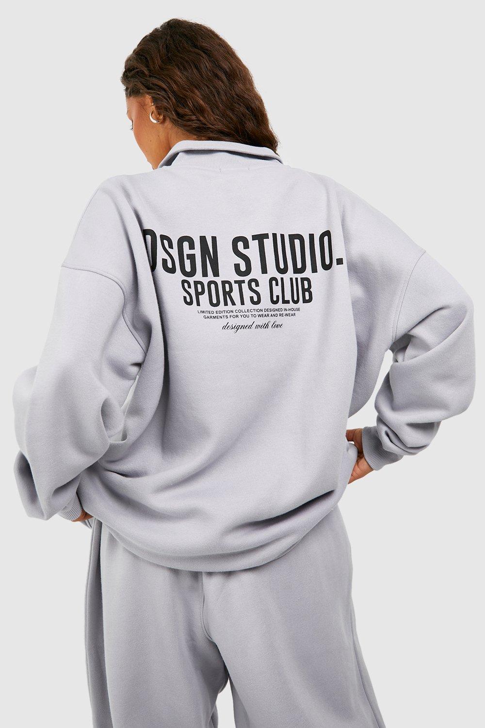 Image of Felpa oversize Dsgn Studio Sports Club con zip corta, Grigio
