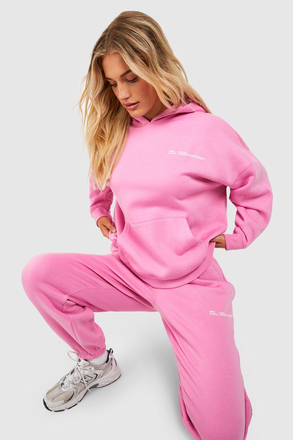 Womens Dsgn Studio Text Print Slogan Hooded Tracksuit - Pink - M, Pink