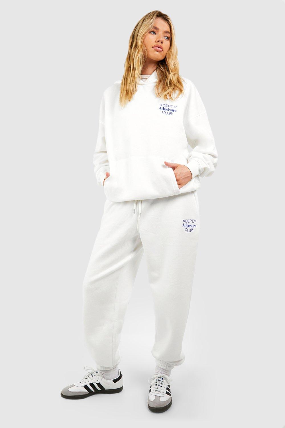 Womens Athleisure Club Embroidered Hooded Tracksuit - Cream - L, Cream