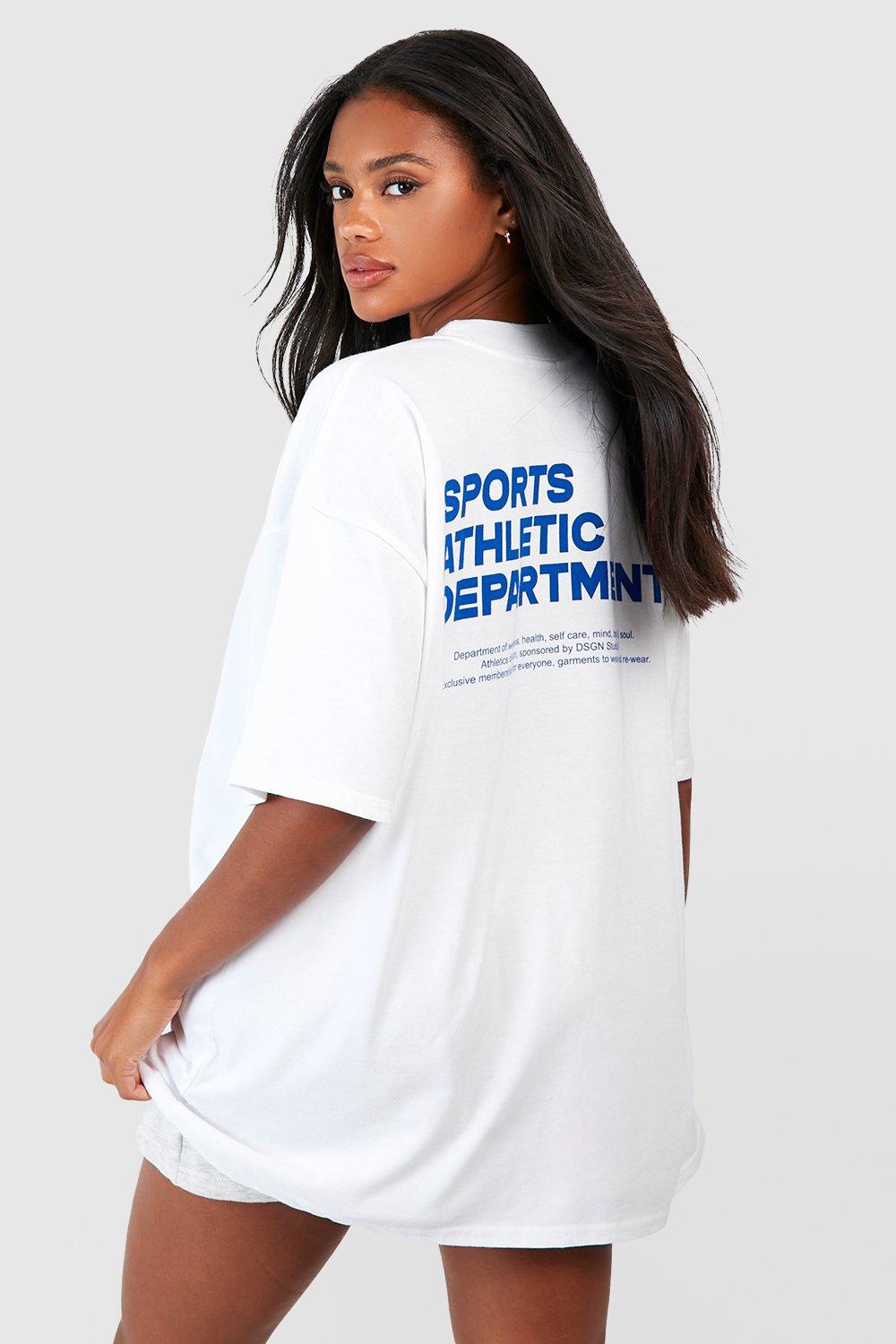 Image of T-shirt oversize con stampa di slogan Sports Athletic sul retro, Bianco