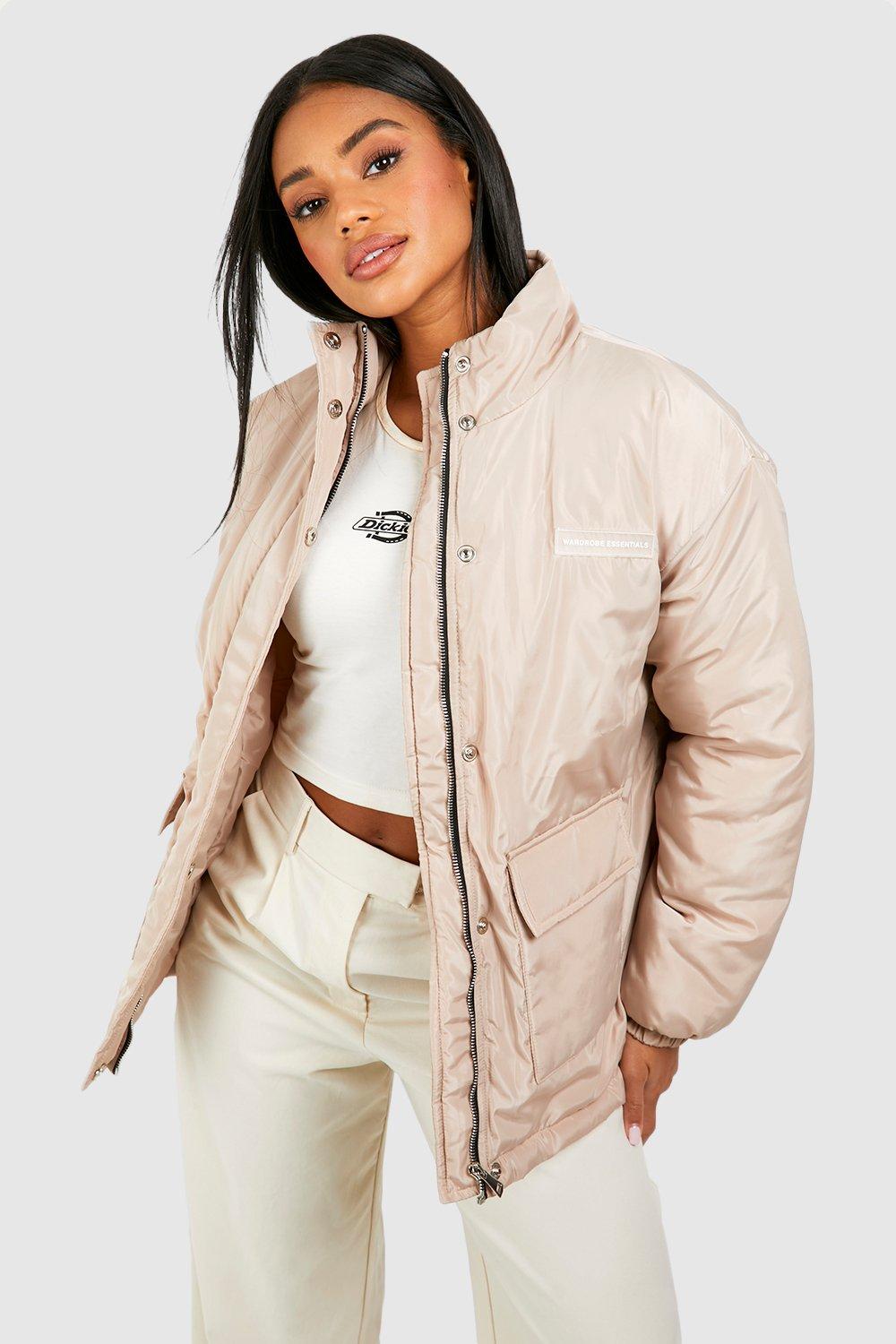 Boohoo Parka Jas Met Zak Detail, Stone