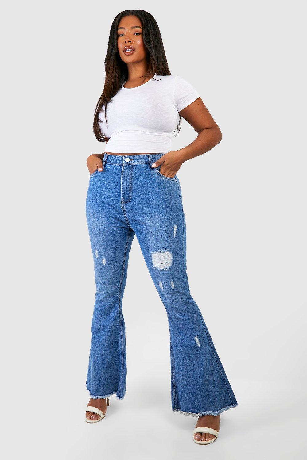 Image of Jeans a zampa Plus Size effetto smagliato, Azzurro