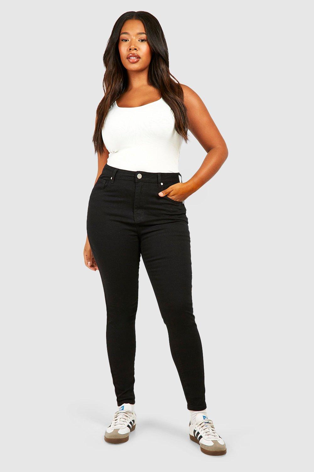 Boohoo Plus Skinny Jeans Met Hoge Taille, Black
